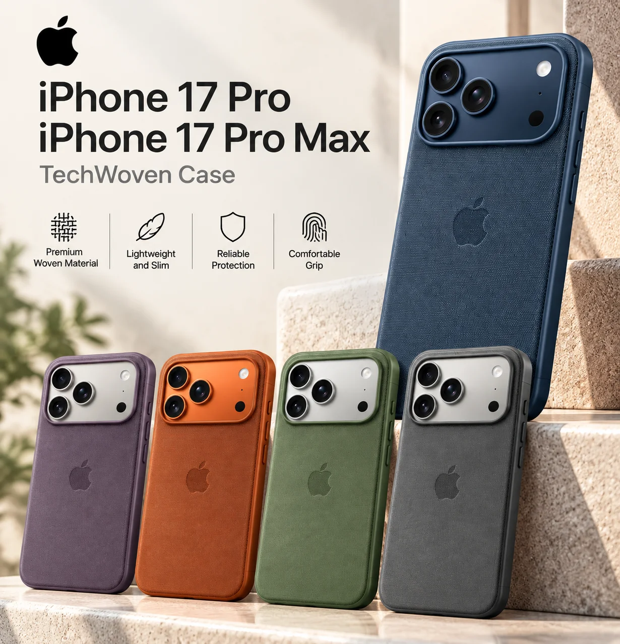 Etui TechWoven z funkcją MagSafe do iPhone 17 Pro Max, umożliwiające sterowanie aparatem, bezprzewodowe ładowanie i ochronę przed upadkami.