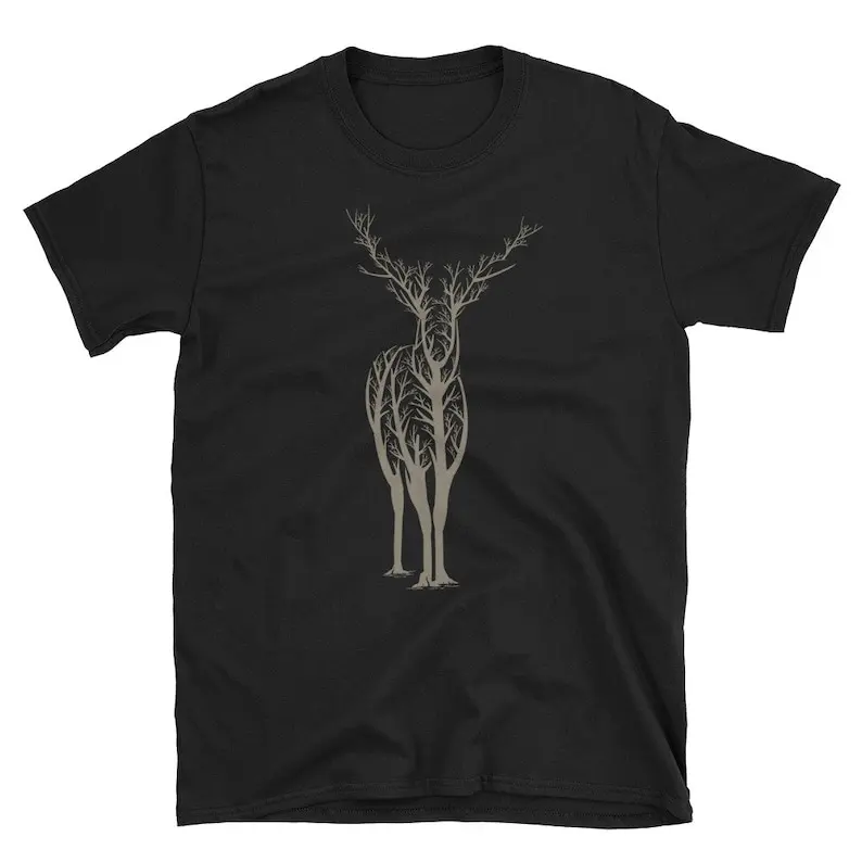 Tree Branches Becomes Beautiful Elk Stag Deer for Huggers Animal Lovers and Short-Sleeve Unisex T-Shirt