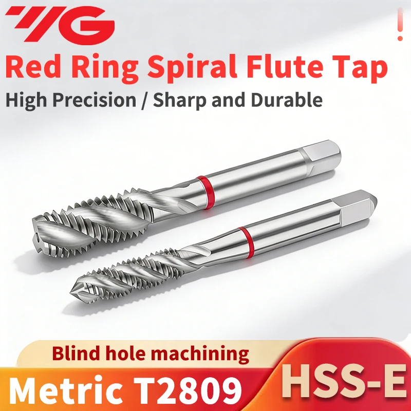 Korea YG T2809 Red Ring Spiral Fluted Tap M1.4 M1.6 M2M2.5 M3 M4 M5 M6 M8M10M12 Machine Thread Taps For Aluminum Stainless Steel