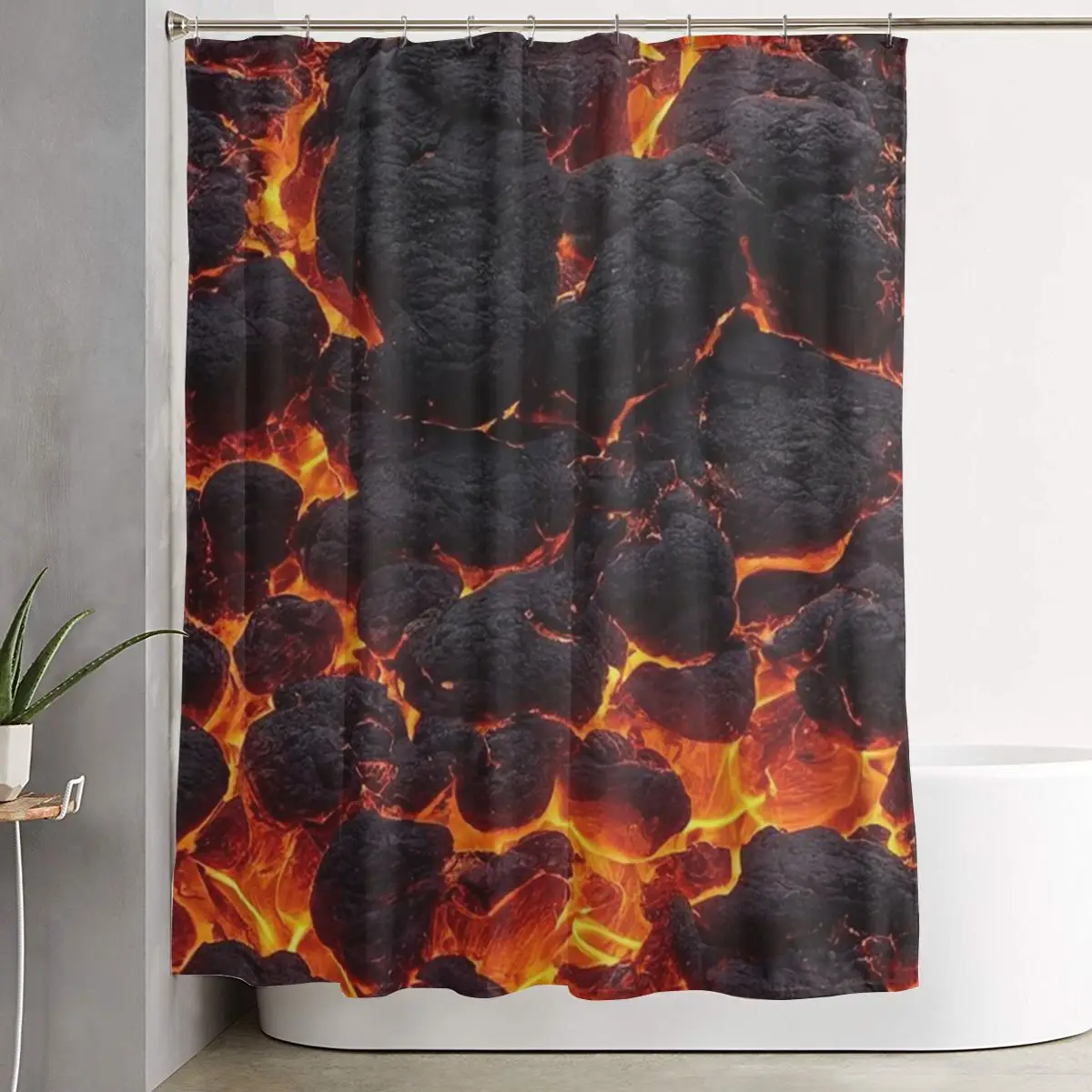 Magma Volcano Lava Fire Shower Curtain Bathroom Polyester Waterproof Bath Curtains with Hooks