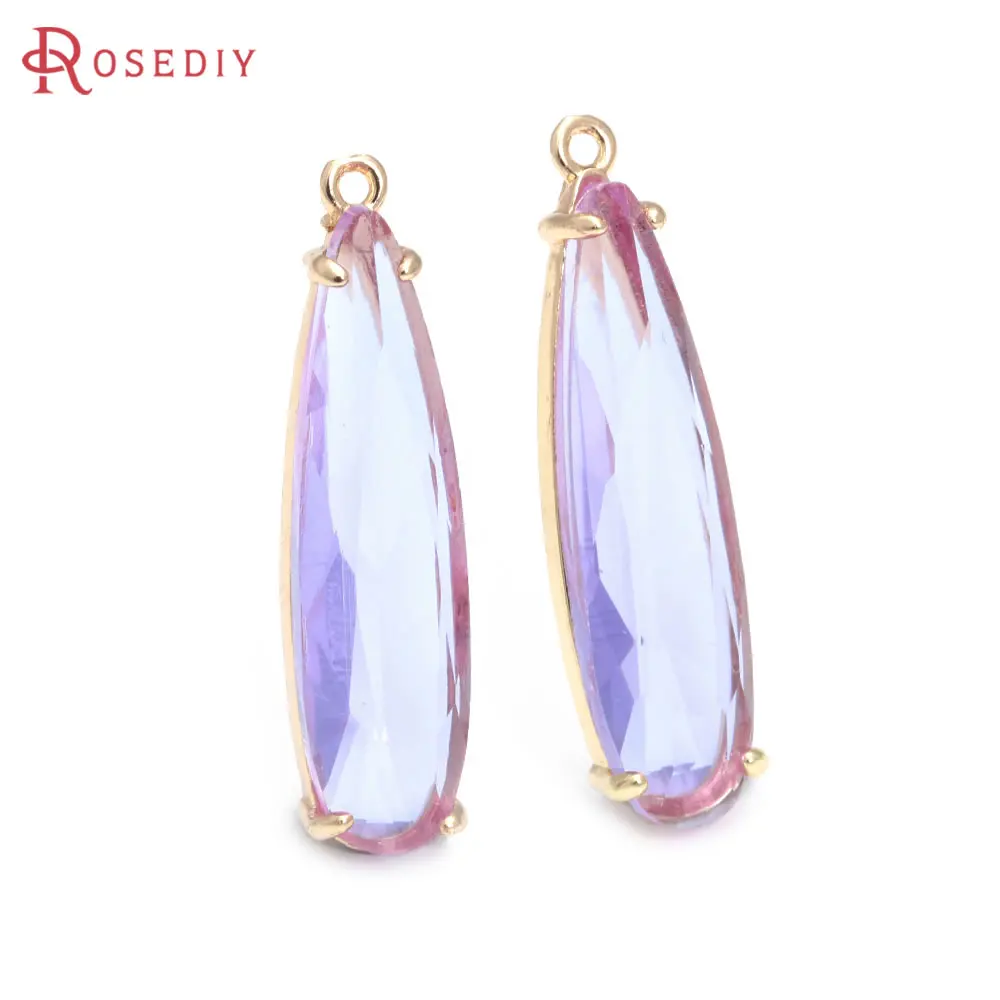 6PCS 8x30MM 유리 긴 드롭 모양의 매력 펜 던 트 쥬얼리와 고품질 샴페인 골드 컬러 황동 Diy 액세서리 만들기