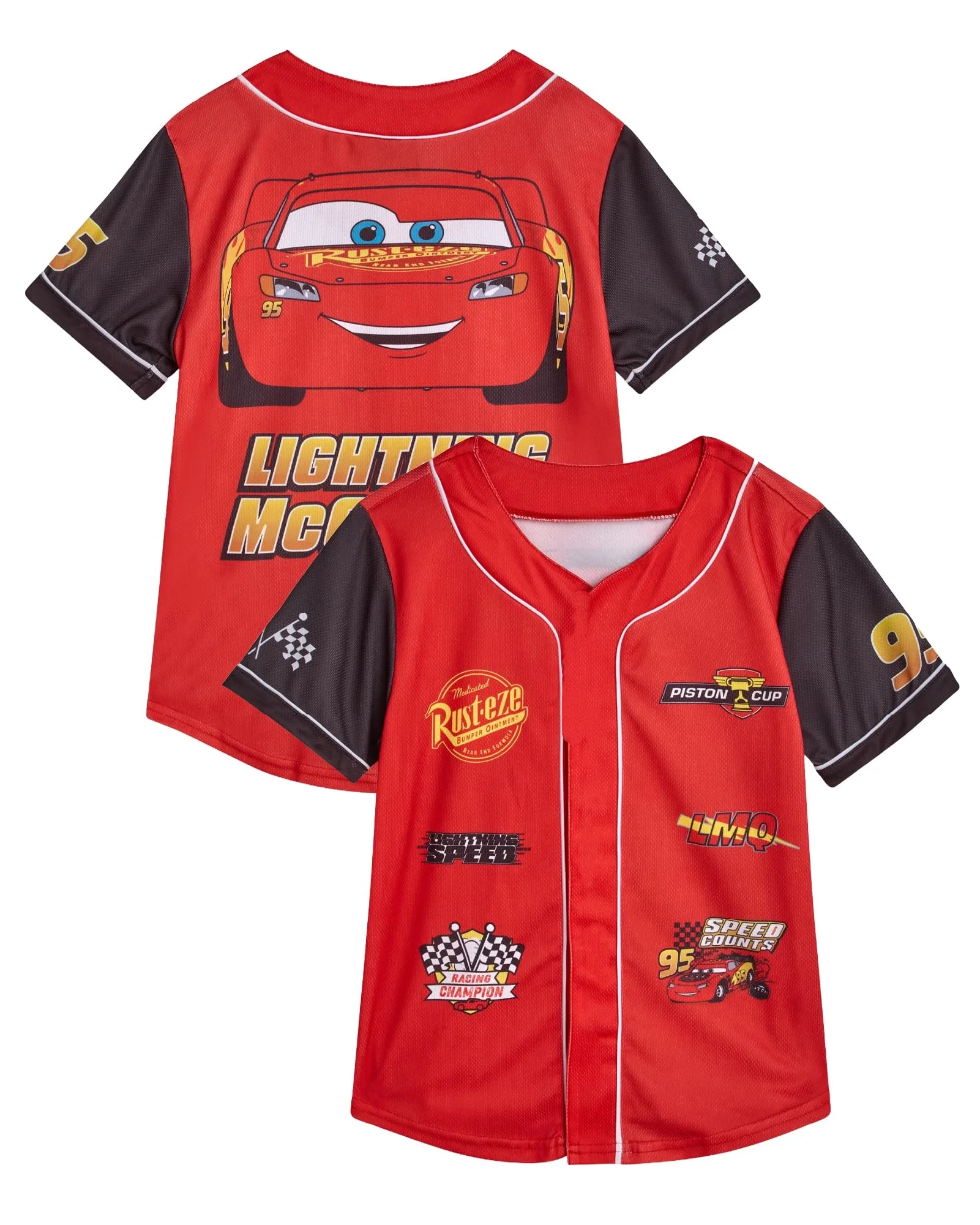 

2025 Disney red car print jersey baseball shirt Kids/Adults personality family parent-child clothing Disney short-sleeved