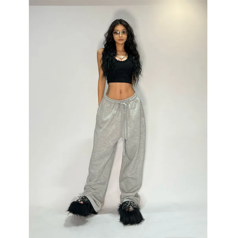 Classic Baggy Streetwear Female Oversized Sports Trousers All-match HOUZHOU Casual Gray Sweatpants Women Wide Leg Black Joggers