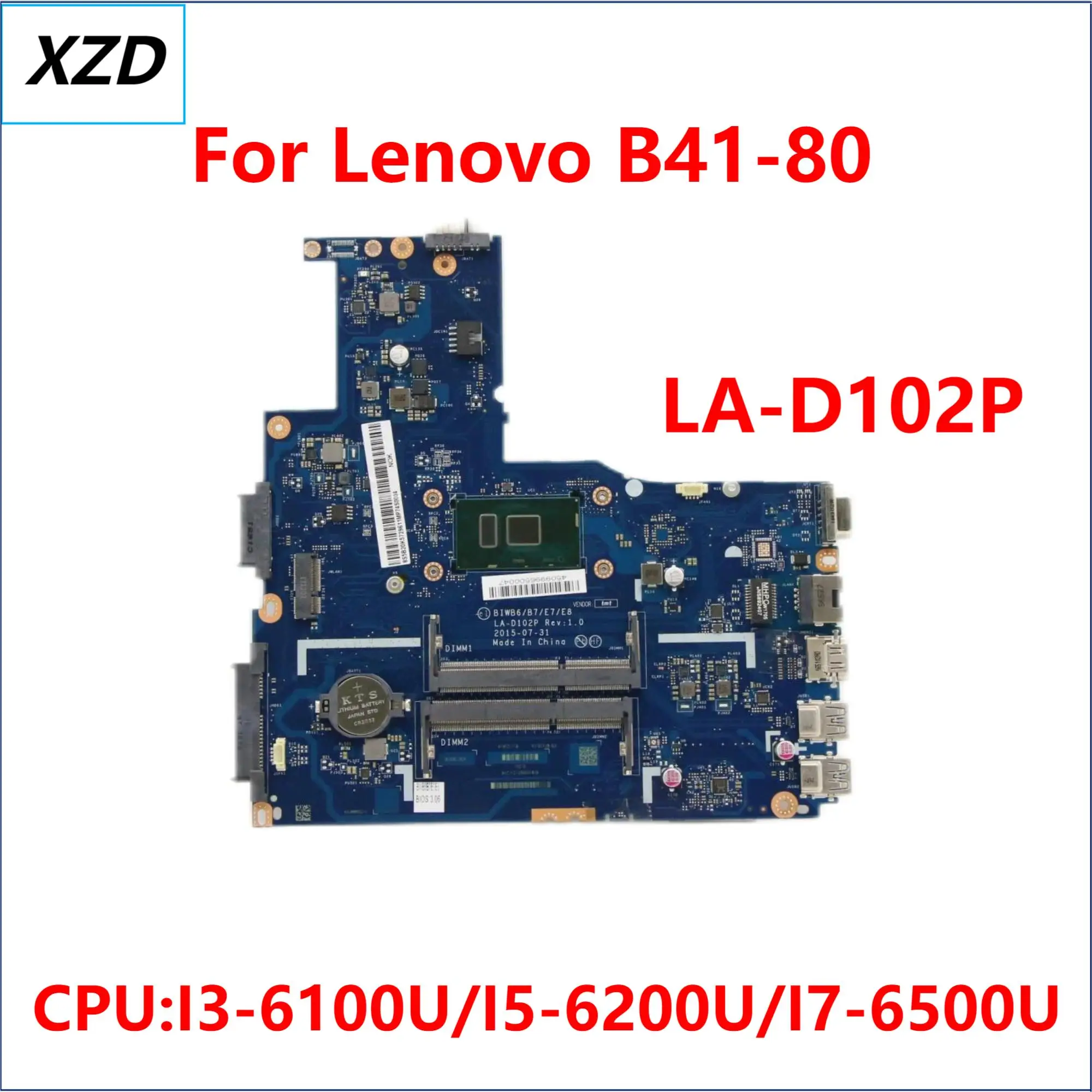 LA-D102P Mainboard For Lenovo B41-80 E41-80 Laptop Motherboard With I3 I5 I7 6th Gen CPU 100% test OK