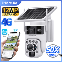 SHIWOJIA 4G Solar Camera 50X Optical ZOOM 6K 12MP Dual Screen Outdoor Security WiFi IP Camera Night Vision PIR Detection AutoTra