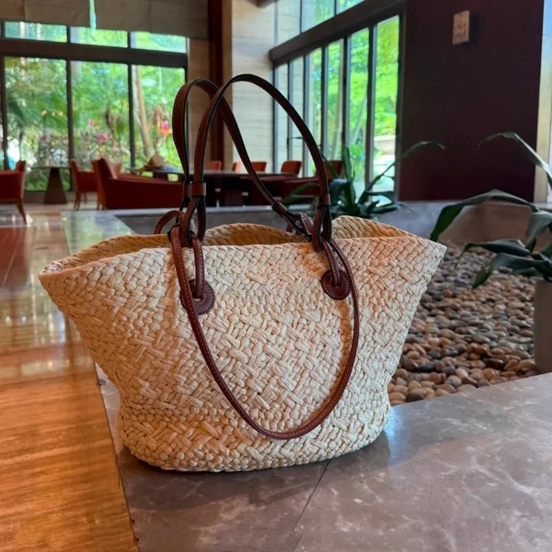 

Perfect Vacation Storage Bag Largecapacity Straw Woven Tote Bag Women Summer Beach Bag Casual French Style Underarm Shoulder Bag