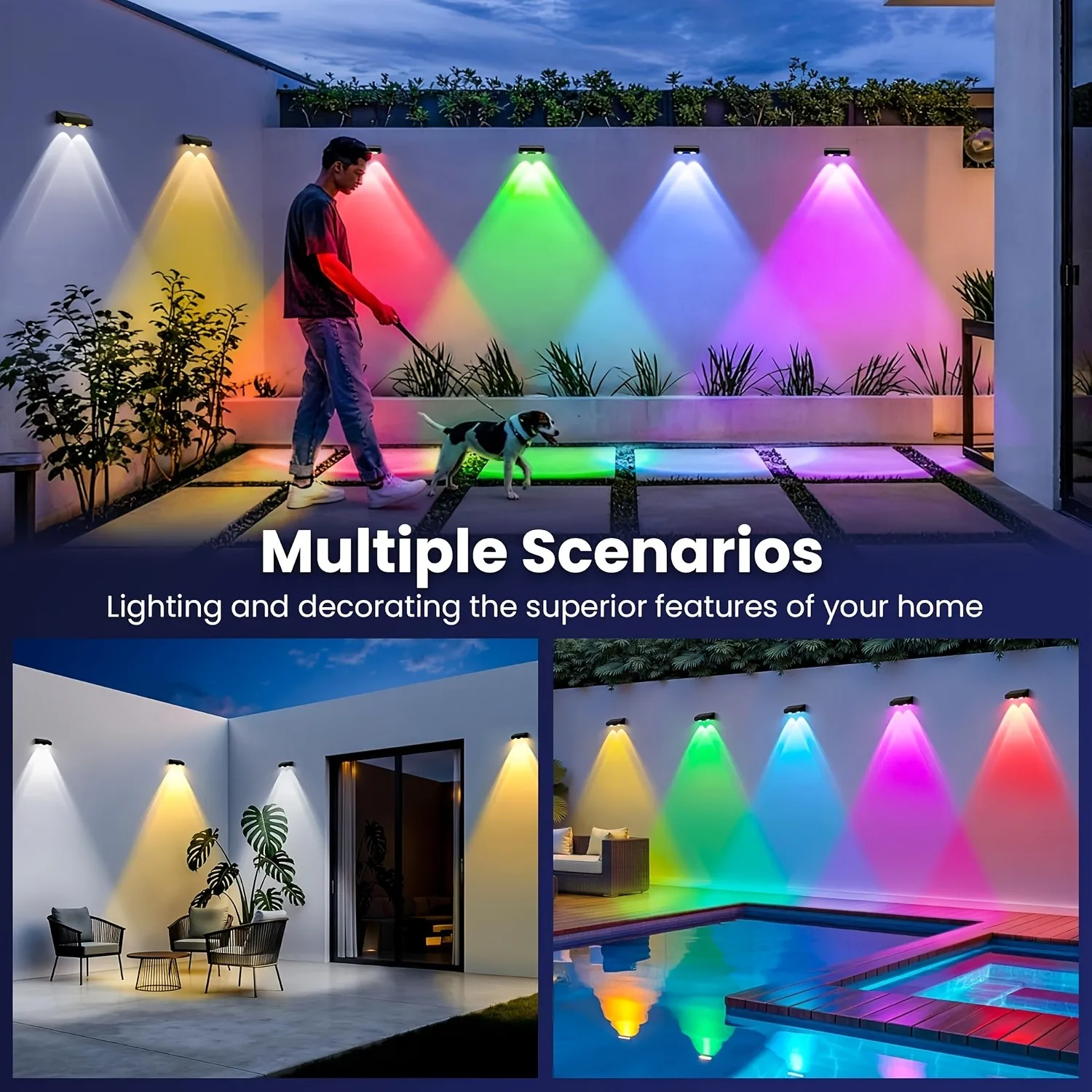 Solar Deck Lights Outdoor Waterproof RGB Color Changing Fence Step Lamp Solar Powered  for Patio Stairs Garden Balcony