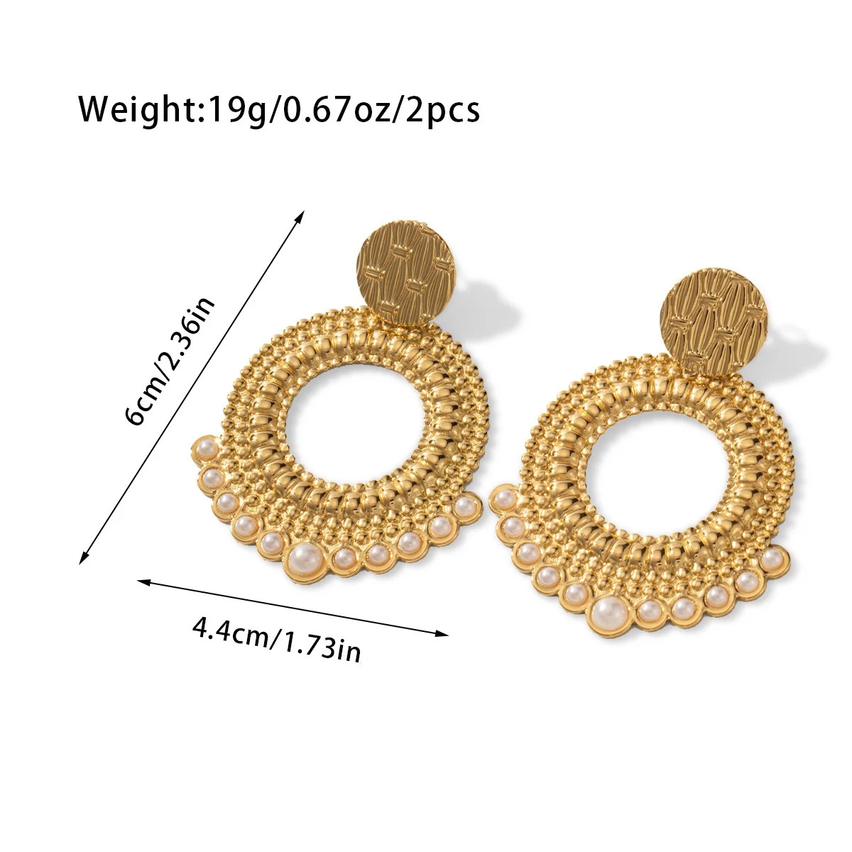 Fashion Women Vintage Gold Plated Texture Turquoise Stone Geometric Stainless Steel Metal Drop Chandelier Dangle Earrings