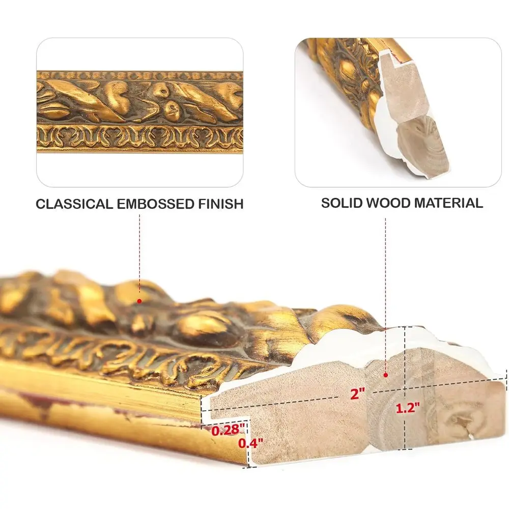 إطار صورة ذهبي عتيق مقاس 16 × 20 للوحات الزيتية القماشية، ديكور الحائط المزخرف (فارغ، بدون لوحة خلفية)