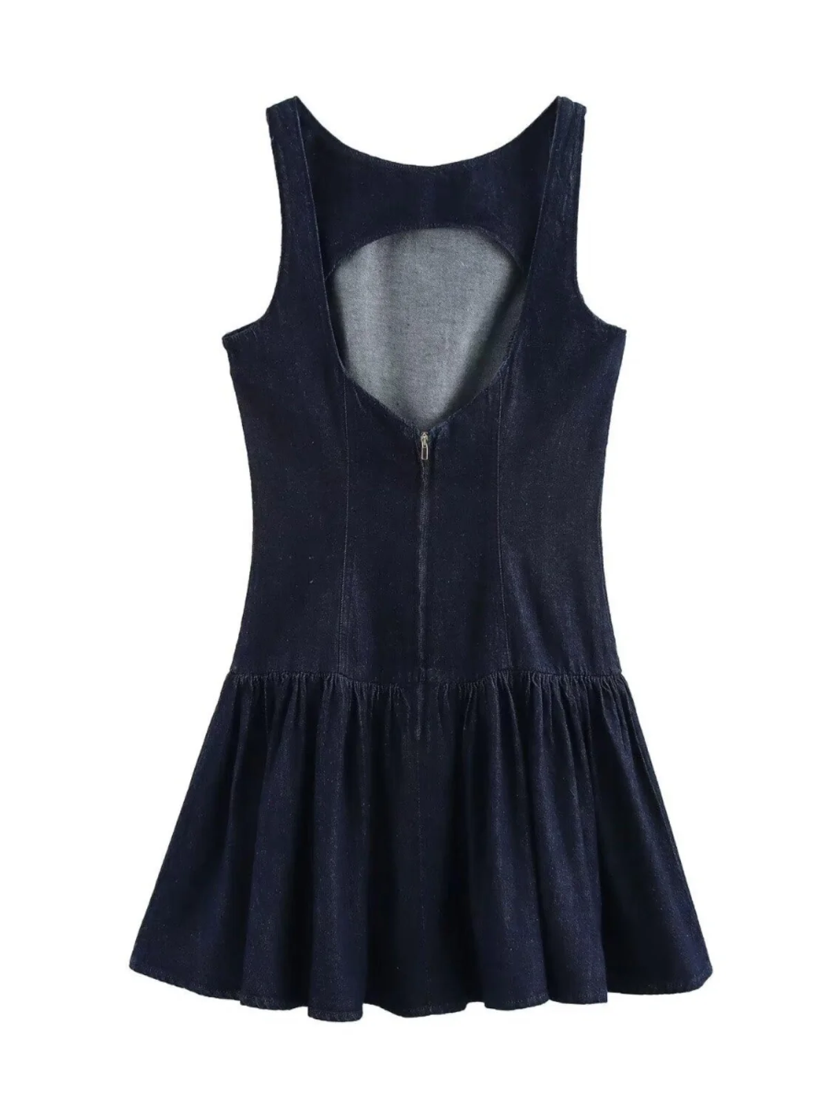 Vestido F Novo de Outono JNLEAOG, Vestido Curto de Denim Decorativo com Camadas Es, Estilo Casual, Cintura Natu...