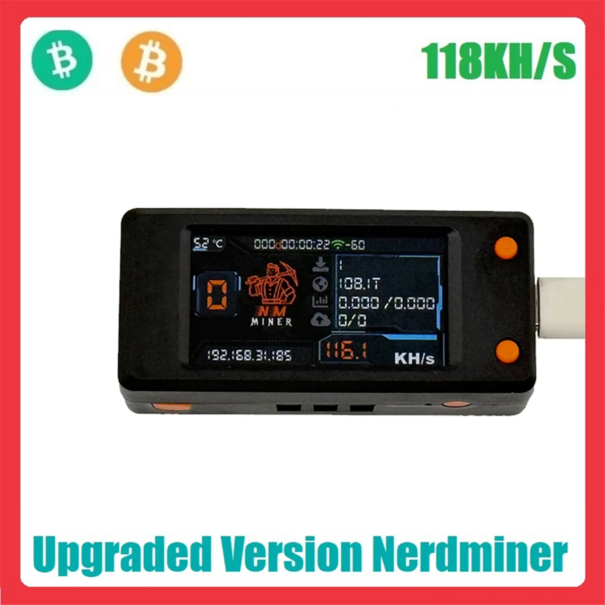 T47C_Upgrade Nerdminer 118KH/S BTC Solo Lottery Miner 1.91In شاشة ملونة