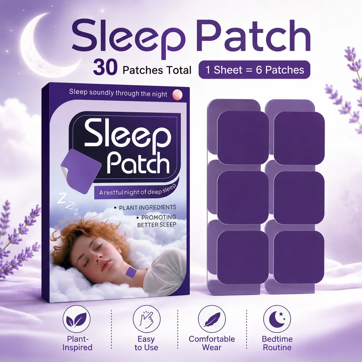 30PCS Sleep Patch Nighttime Wellness Patch Plant-Inspired Comfortable Night Patch for Bedtime Routine Travel Home