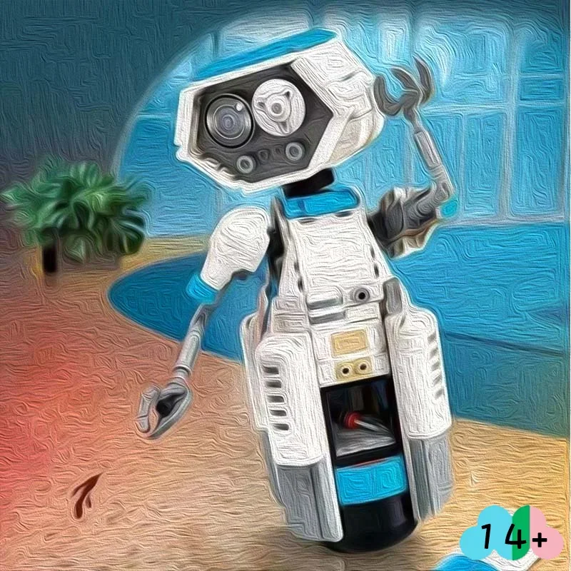 Low Price Hot Sale 747Pcs White Blue Robot Building Brick Toy DIY Assemble Machine Model Tabletop Display Birthday Gift