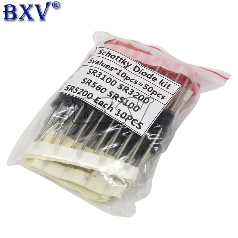 5Values*10pcs=50PCS Schottky Diode Assorted Kit  SR3100 SR3200 SR5100 SR5200 SR560 Each  10PCS