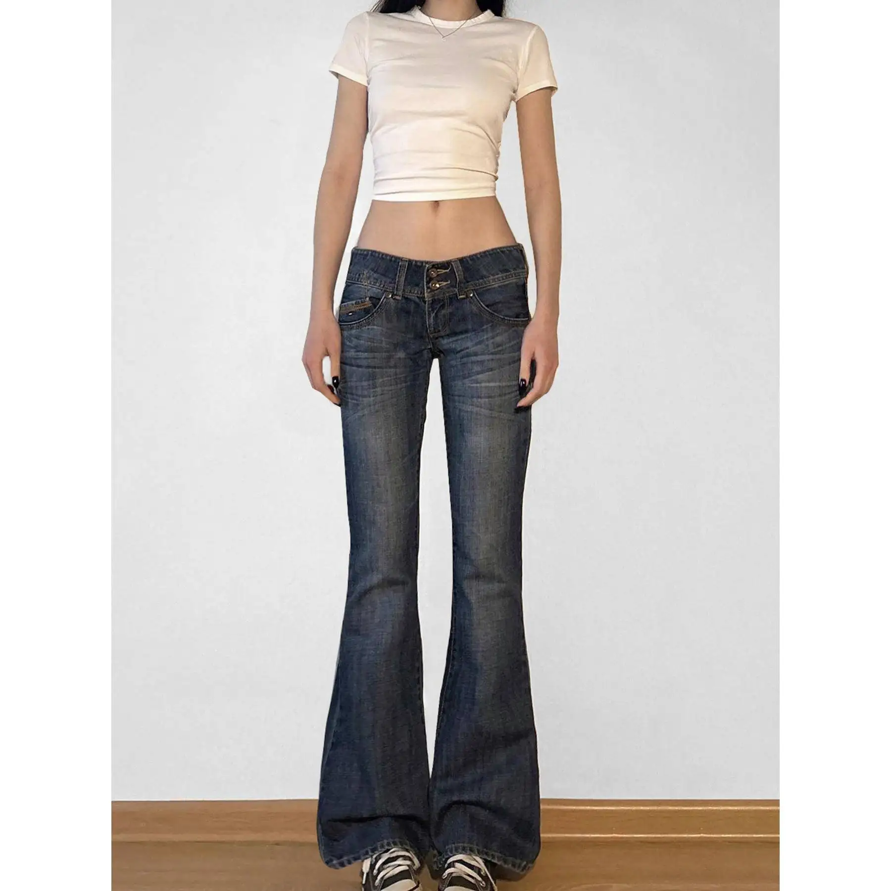 

Vintage Y2K Flare Jeans Low Rise Casual Denim Pants Harajuku Style Women's Slim Fit Zipper Autumn Fashion Ladies Jeans