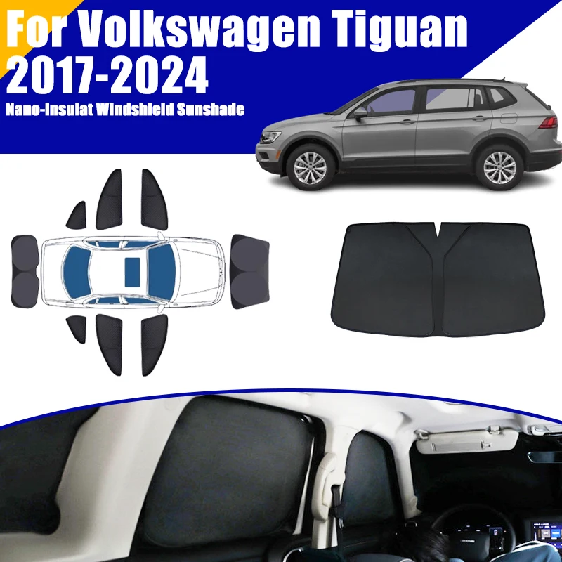 

Full Coverage Sunshade For Volkswagen Tiguan SWB AD1 AX1 2017-2024 Car Accessories Windows Visor Privacy Covers Black Foldable