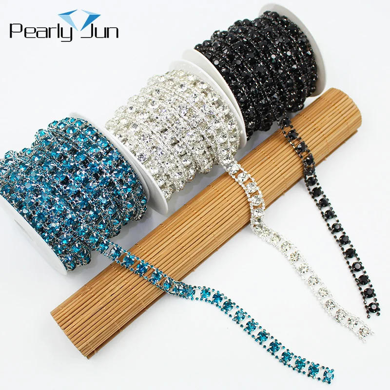 1/5 Yard 1.2CM Simple Black Blue Crystal Diamond Chain Clothing Shoes Bags Hats And Shoes DIY Decoration Rhinestone Trim ML099