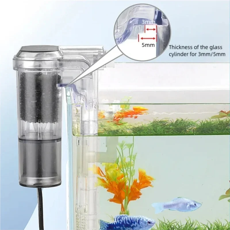 Mini filtro de aquário suspenso usb 2.5w 250l/h, ideal para pequenos tanques de peixes com menos de 30cm, novo equipamento de purificação de água