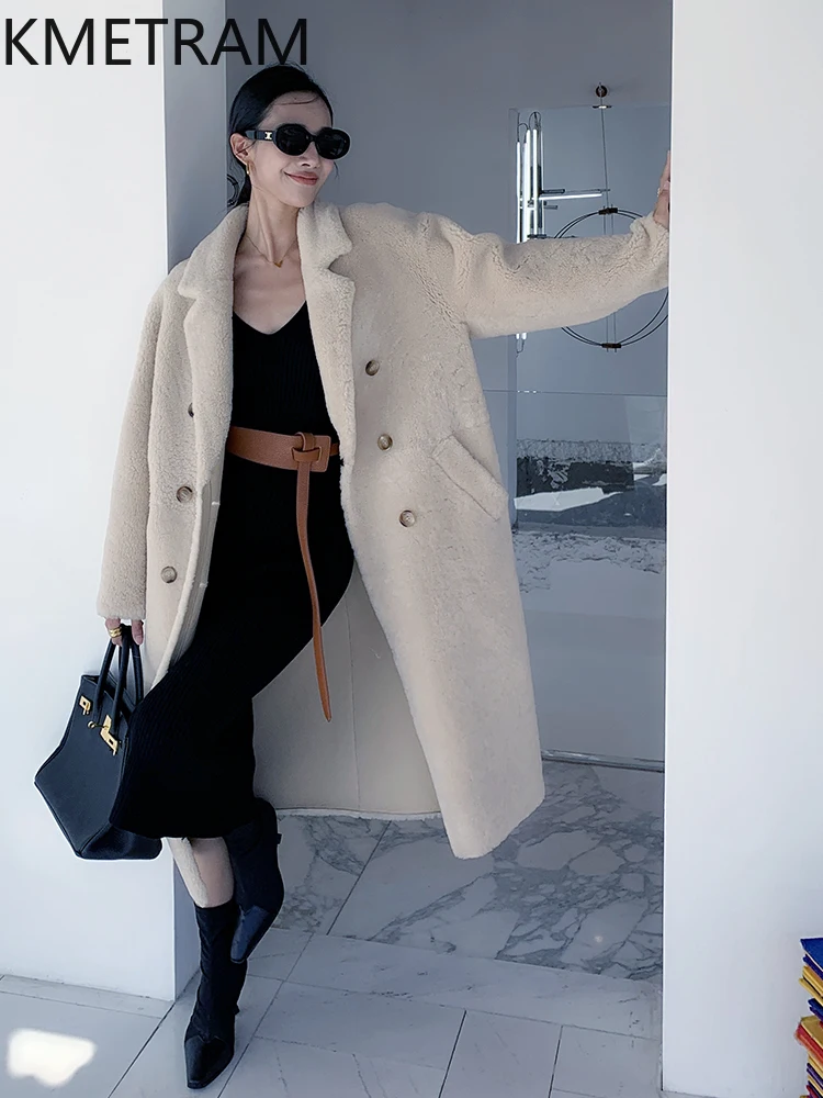 Natural Wool Sheepskin Double Faced Fur Jacket Woman Luxury Off-white Long Real Fur Coat Winter Clothes 2025 шуба женская