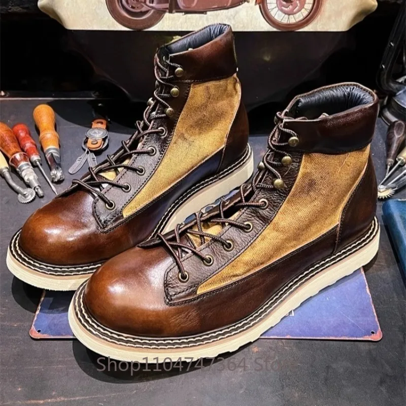 

Ботинки на платформе из натуральной кожи в американском стиле ретро, мужские высокие туфли, рабочая одежда, мужские ботильоны из воловьей кожи с круглым носком