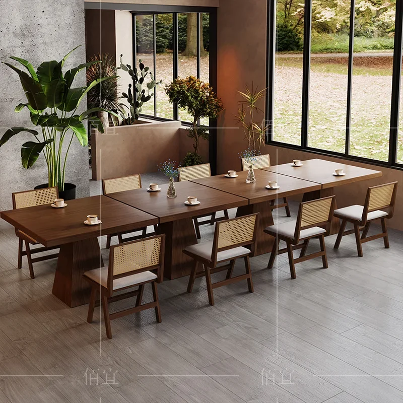 Nordic all solid wood dining table household industrial style small apartment square coffee table commercial catering log