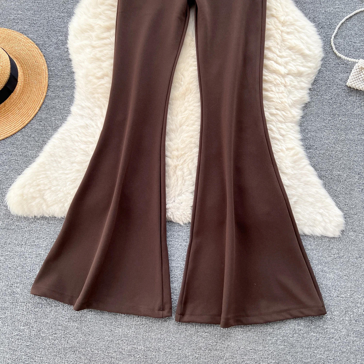 Women Solid High Waist Flare Pants Wide Leg Korean Fashion Elegant Casual Vintage Autumn Streetwear Clothing