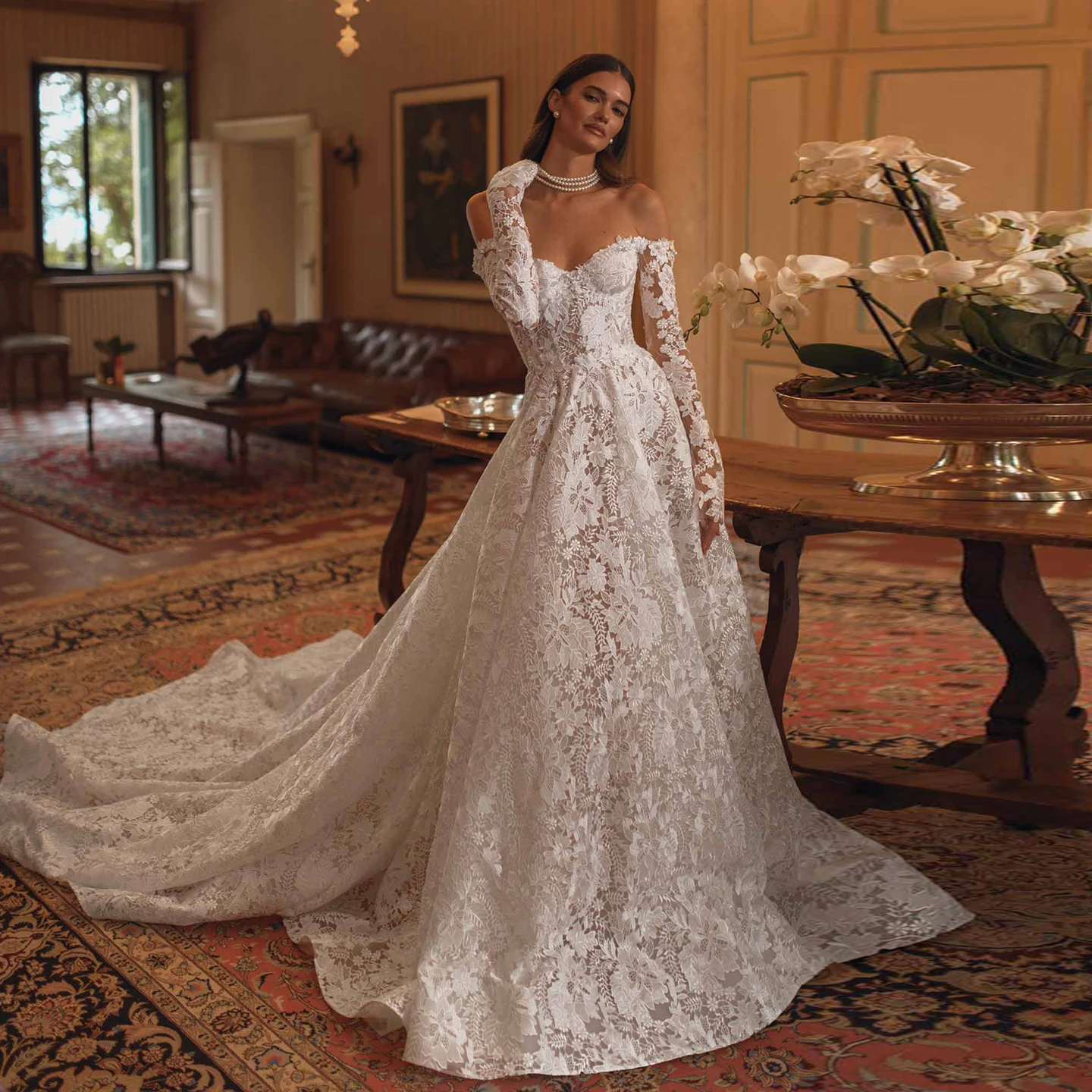 

Шарон Саид, высокое качество, романтическое белое кружевное свадебное платье трапециевидной формы, 2520, винтажное платье с корсетом в форме сердца, SW207, по индивидуальному заказу