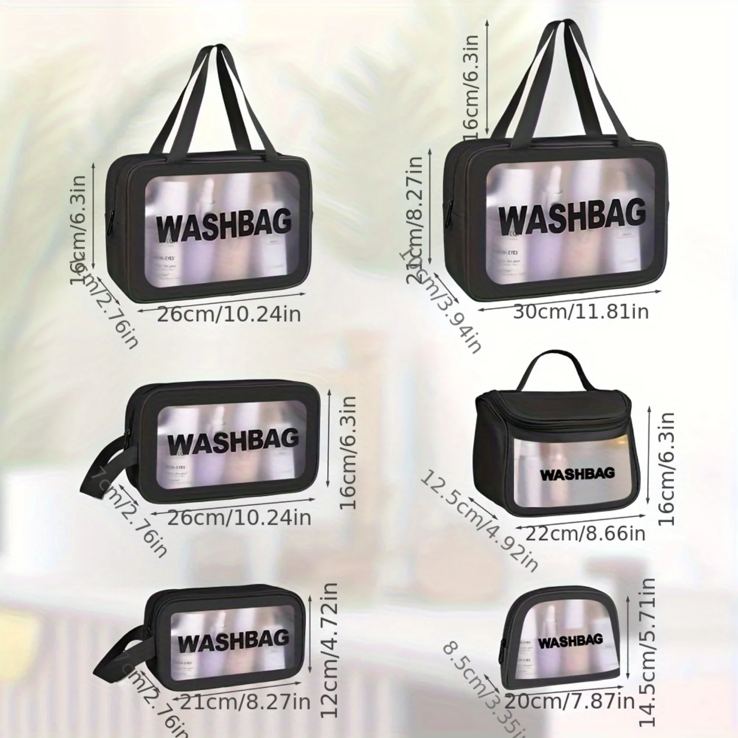 3/6pcs Transparent Cosmetic Bag Set - Waterproof Makeup Toiletry Travel Organizer