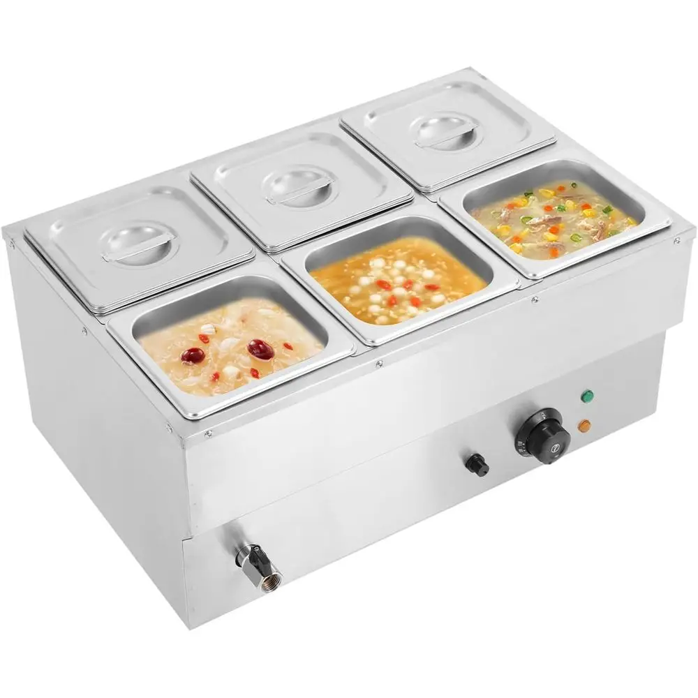 

Countertop Stainless Steel Bain Marie with 1500W Steam Table, Adjustable 86-230℉ Temp for Events & Catering
