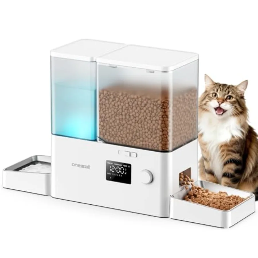 

Automatic Cat Feeder and Water Dispenser, Cat Food Dispenser 36Cups/8.5L, 2-in-1 Large Capacity 5L Cat Feeder and 3.5L Gravity