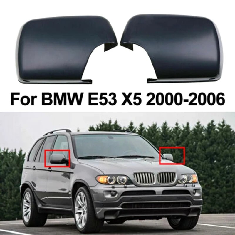 2Pcs Door Wing Mirror Cover Trim Left & Right For BMW X5 E53 3.0D/3.0I/4.4I/4.6Is/4.8Is 2000-2006 Car Replacement Accessories