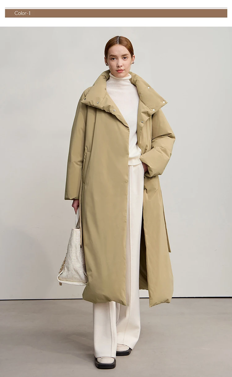 Amii Down Coats 2025 Winter New Solid Color Loose Long Women's Outerwear With Belt High Neck Thicken Warm Down Jacket 12544184