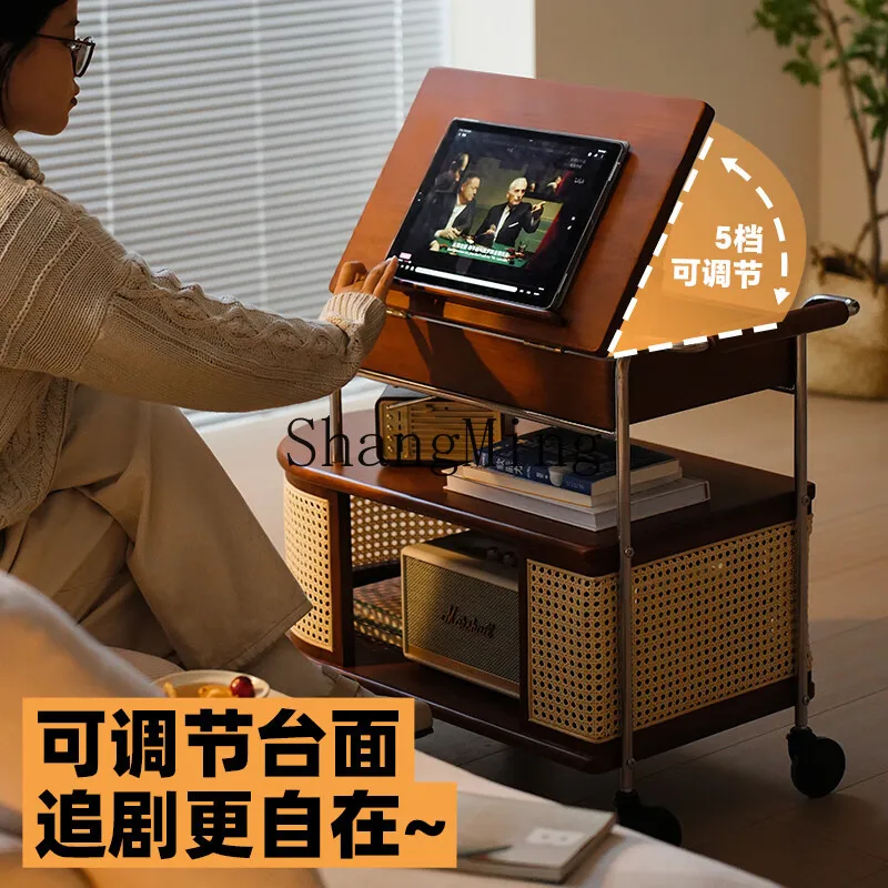 

CL exquisite cart removable side few rattan solid wood storage trolley living room medieval storage sofa side cabinet