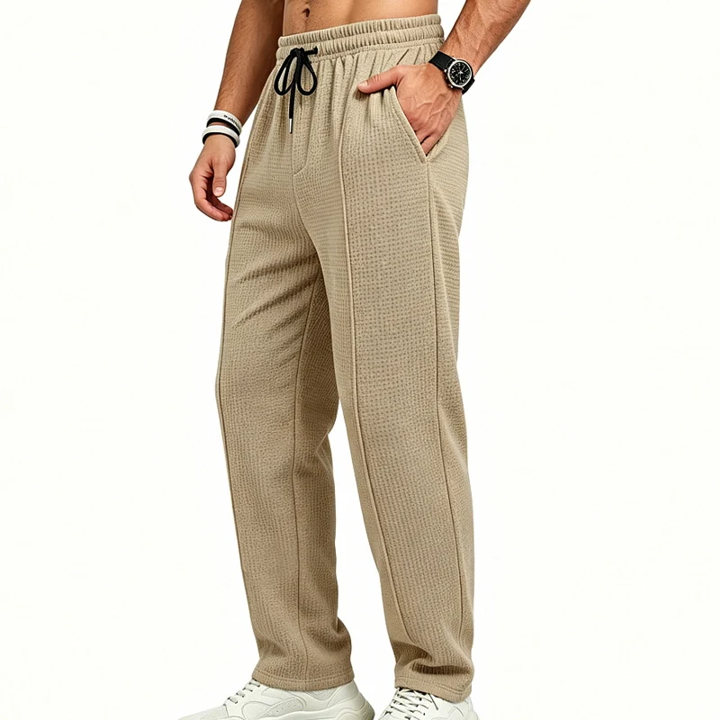 Herren-Jogginghose aus Waffelstrick mit geradem Bein, elastischem Bund und Seitentaschen – Detail 9
