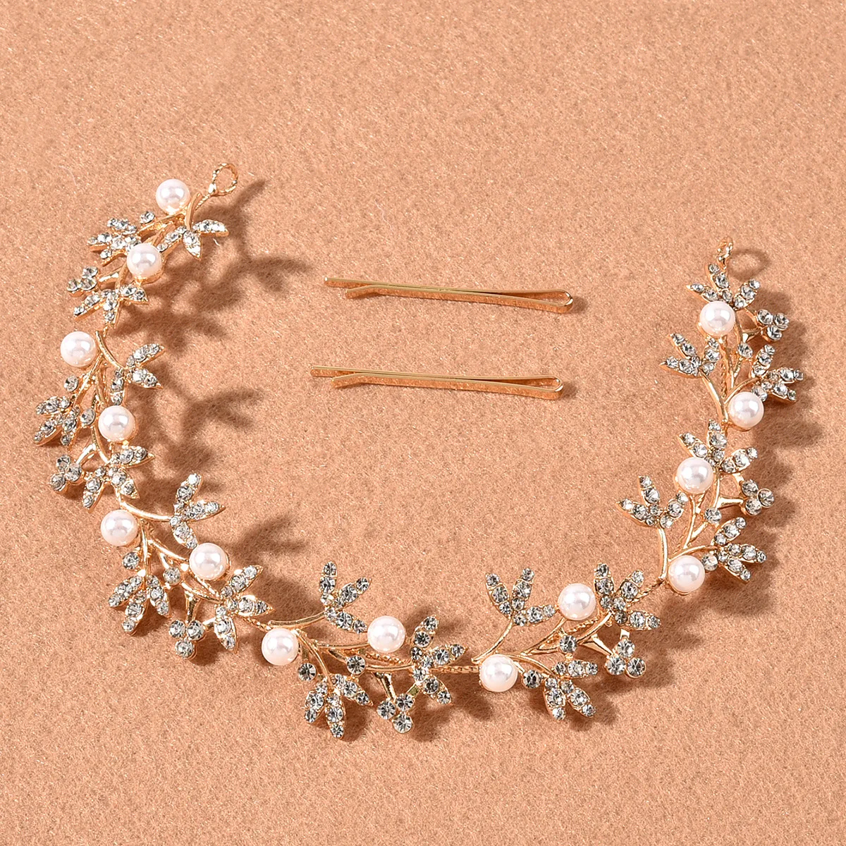 Fashion Bridal Hairband Sliver Rhinestone Pearl Women Hair Accessories Flower and Leaf  Aolly Jewelry Hair Headpiece For Wedding