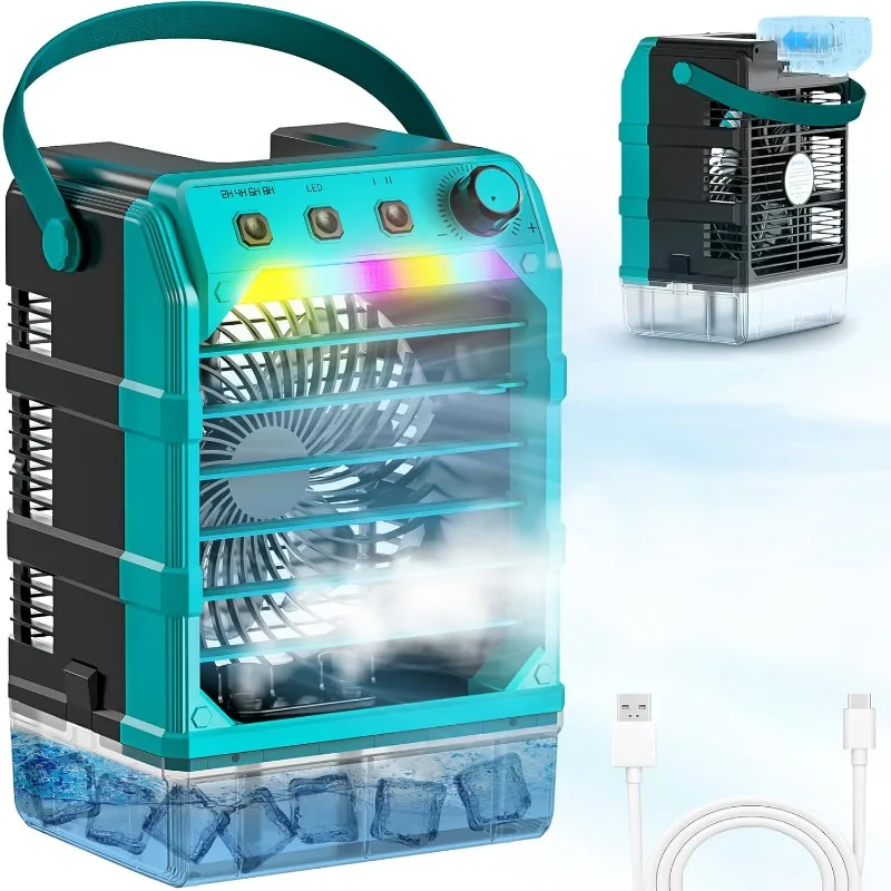 

Misting Fan Portable Compatible for Makita 18V Battery(No Battery) or USB Powered, Cooling Fan for Bedroom with 7 Lights, 8H Tim