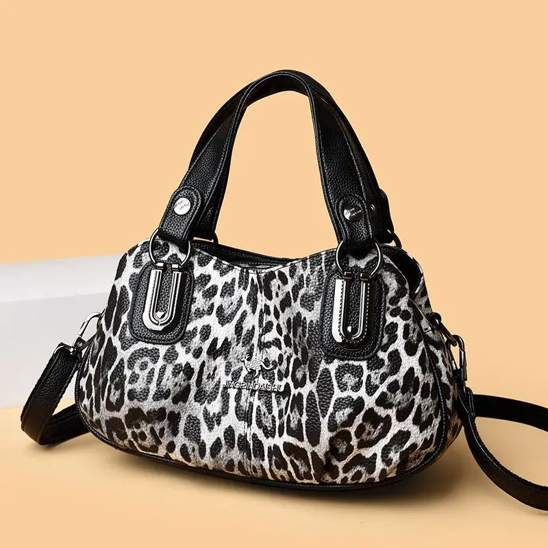 

Leopard Print Genuine Leather Cowhide Women 2025 Spring New Big Capacity Handbag Crossbody Bag Underarm Soft Leather Mom Bags