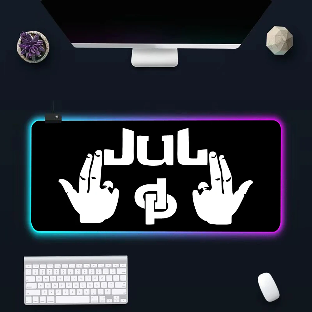 Rapper JuL C'est Pas Des Lol RGB Pc Gamer Keyboard Mouse Pad Mousepad LED Glowing Mouse Mats Rubber Gaming Computer Mausepad