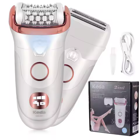 Keda Women's 2-in-1 Hair Remover Kit USB Rechargeable Wet/Dry Waterproof for Legs Bikini Face Body