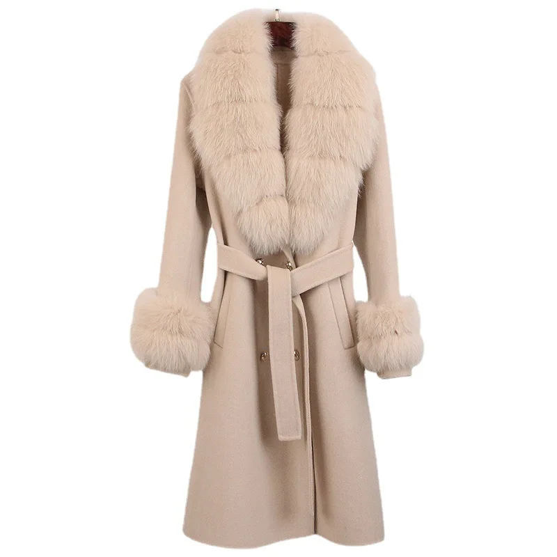 

Cashmere woolen coat autumn and winter coat women's high-end double-sided woolen coat women's fox fur collar