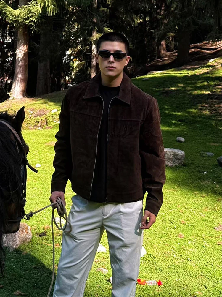 

Мужская куртка в американском ретро-стиле, коричневая, осенне-весенняя, с эффектом высокого класса, стильная, с отложным воротником, для охоты