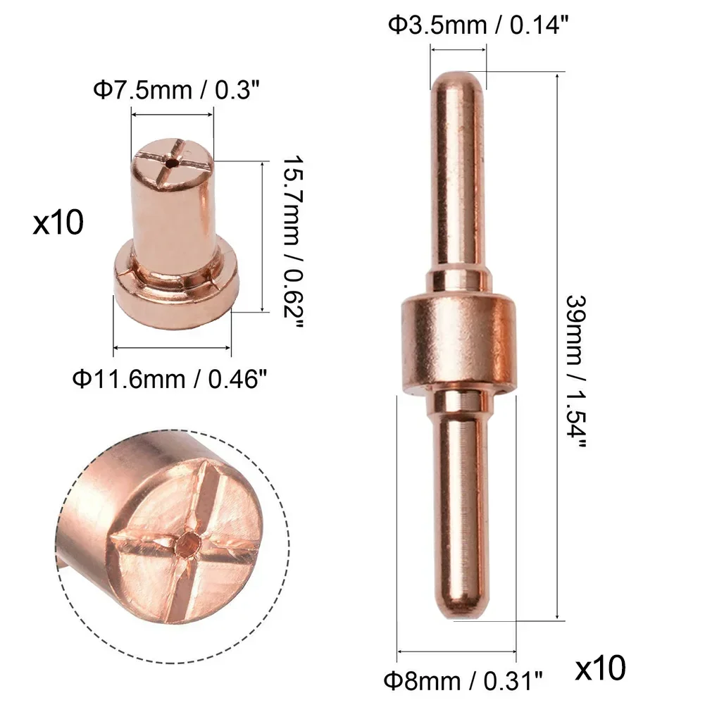 

30Pcs Plasma Cutter Electrode Tips Cup Extended Consumables Kit For CUT-40 LGK-40 PT-31 Electrode Tips Cup Extended Consumables