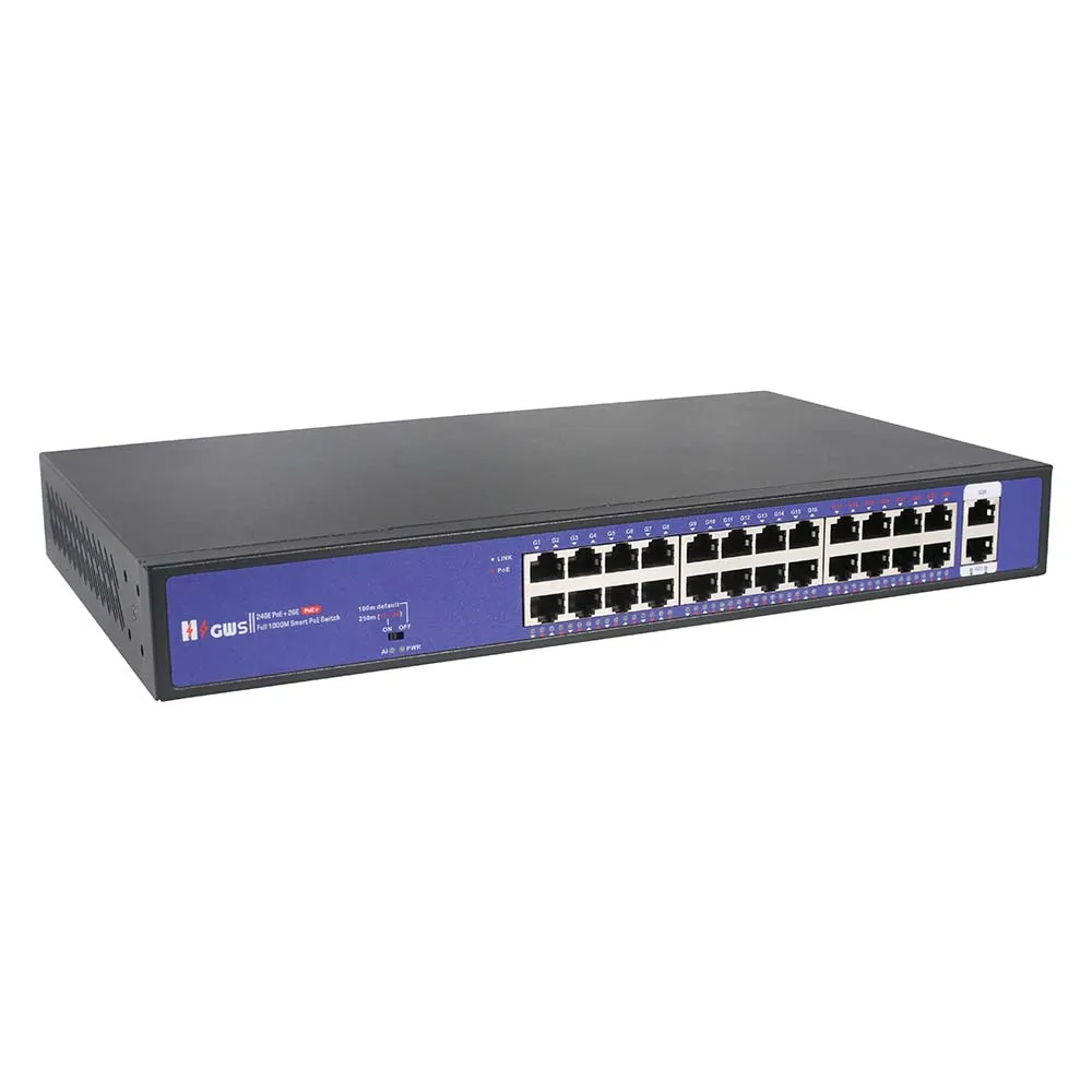 CCTV 250W Power Supply GWS-3024PSD Series for Network Using 24*1000M PoE Ports+2*1000M Uplink RJ45