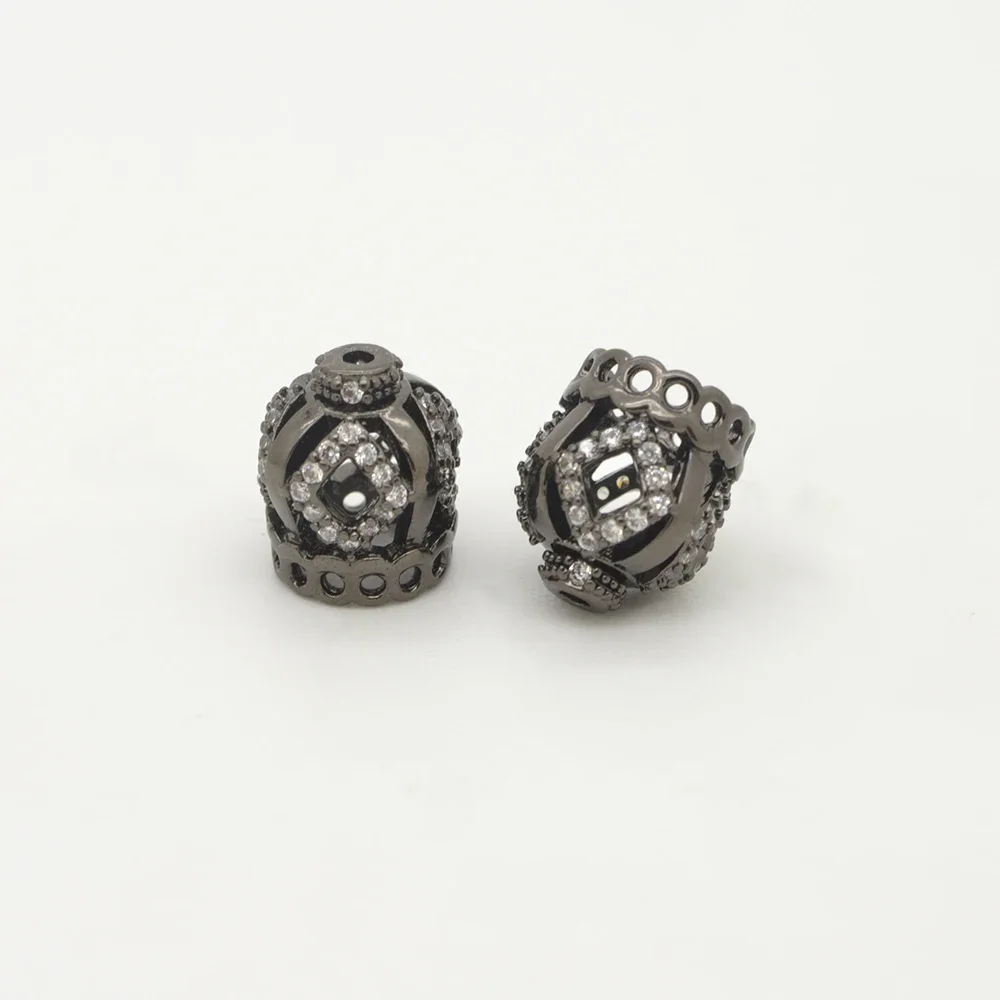 2 Pcs Crown Tassel Bead Cap for Diy Bracelet Necklace Jewelry Making Accessorie Copper Plating Gold Inlay Zircon Beads Wholesale