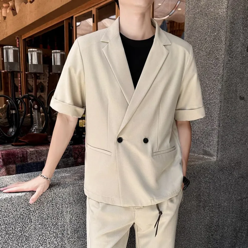 WVGA Spring Summer New Men's Lightweight Short Sleeved Blazer Stylish Korean-style Loose-fit Draped Niche Chic Jacket Ins W25376