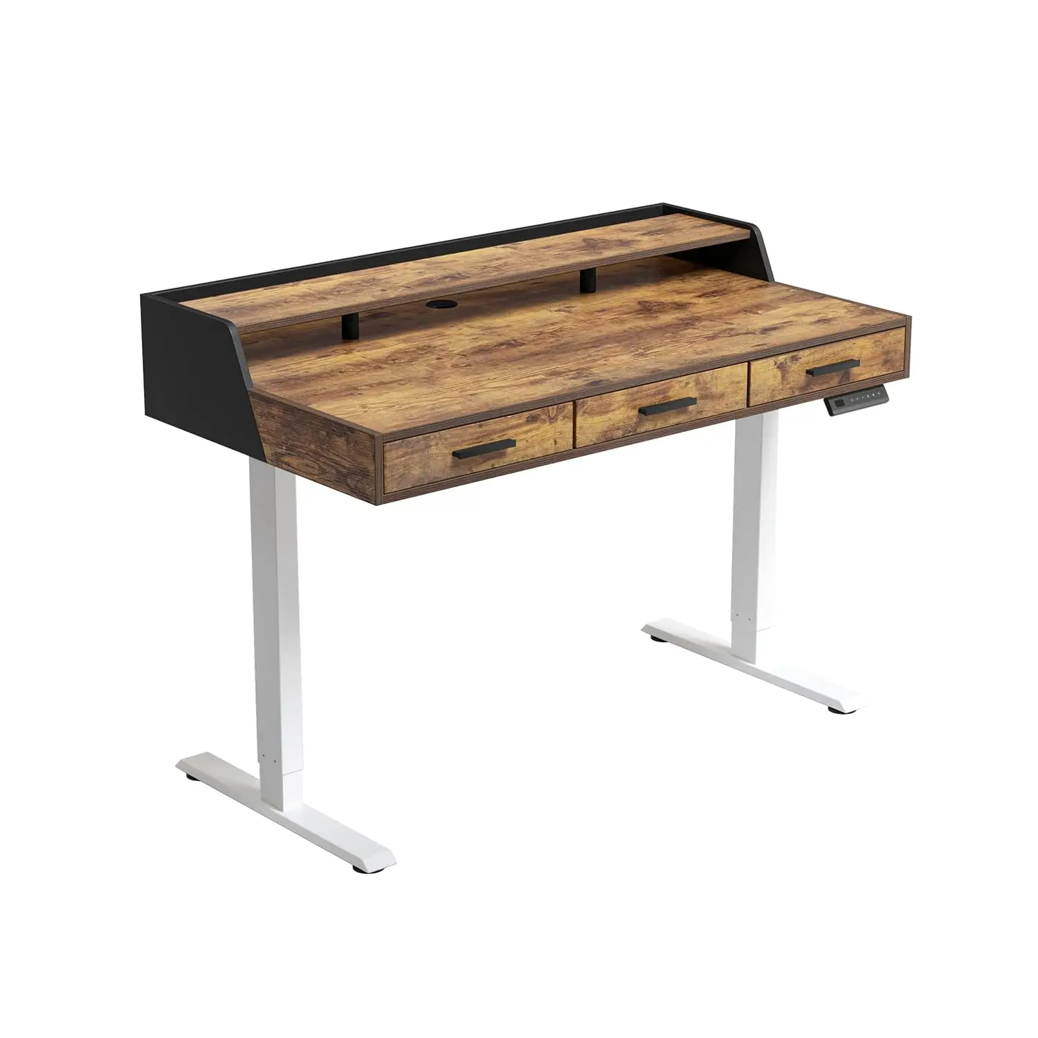 

Electric Height Adjustable Desk 48x24 with Storage, Home Office, White/Rustic Brown, Customized