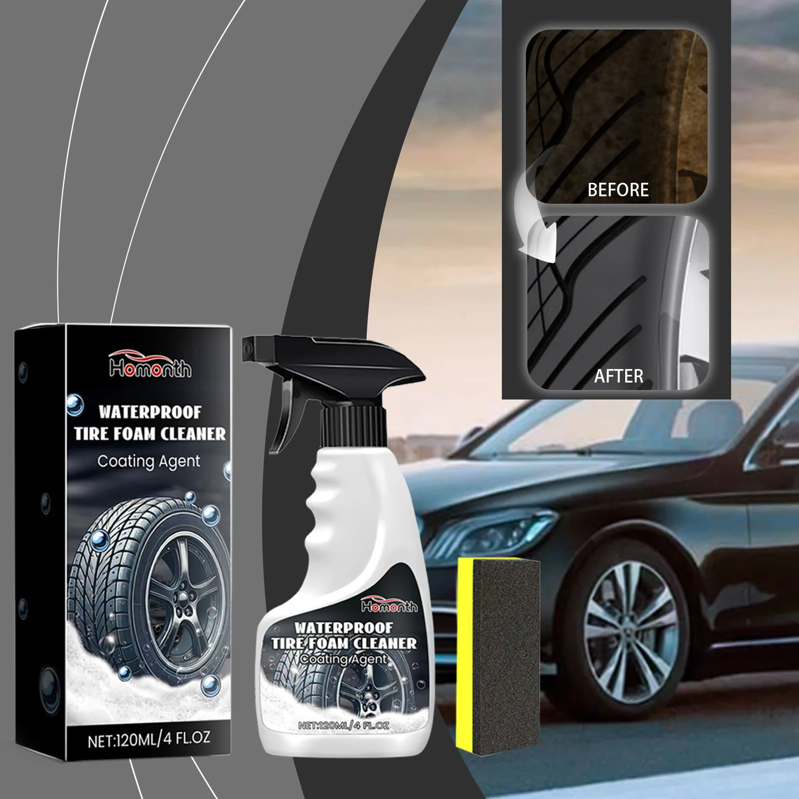 

Car Tire Foam Cleaner Spray - Deep Cleaning & Shine, Rich Foam Formula, Helps Prevent Tire Aging, Long-Lasting Gloss (120ml)