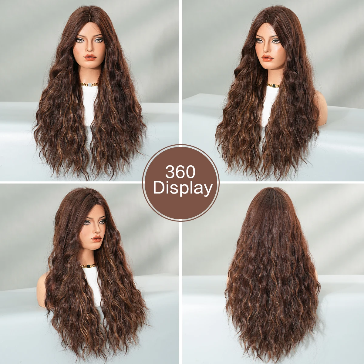 7JHH WIGS Long Water Wave Mocha Brown Wig for Women Synthetic Modest Fashion Heat-Resistant Middle Part Wear and Go Wigs - view 5