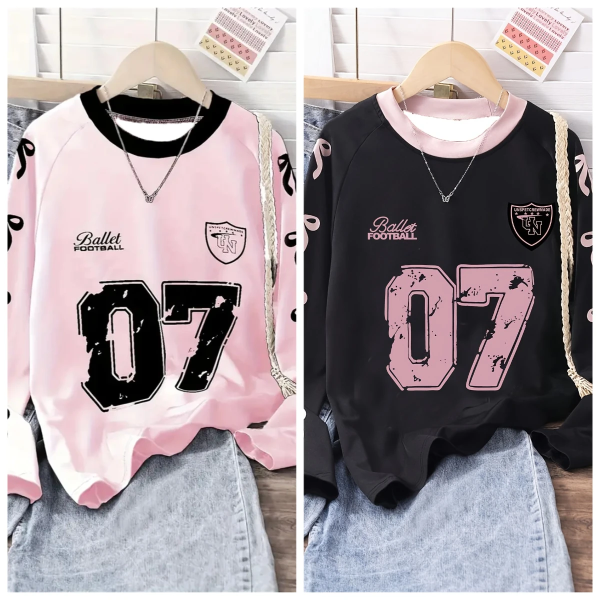 

Рубашка с длинным рукавом, спортивный повседневный топ с бантом и принтом номер 07, футбольный дизайн, свободный крой, круглый вырез, идеальный подарок на весну и осень, праздник