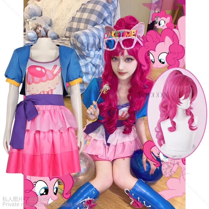 Anime Little Pony Pinkie Pie Cosplay Costume Fashion Uniform Suit Outfit Halloween Christmas Party Lovely Princess Skirt Lolita